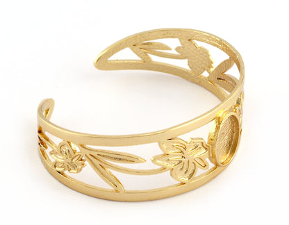 Oval Blank Flower Bracelet Monthly Flower (March Daffodil) Base Setting Blank Bezel Shiny Gold Plated Brass (10x14mm Blank ) 5158