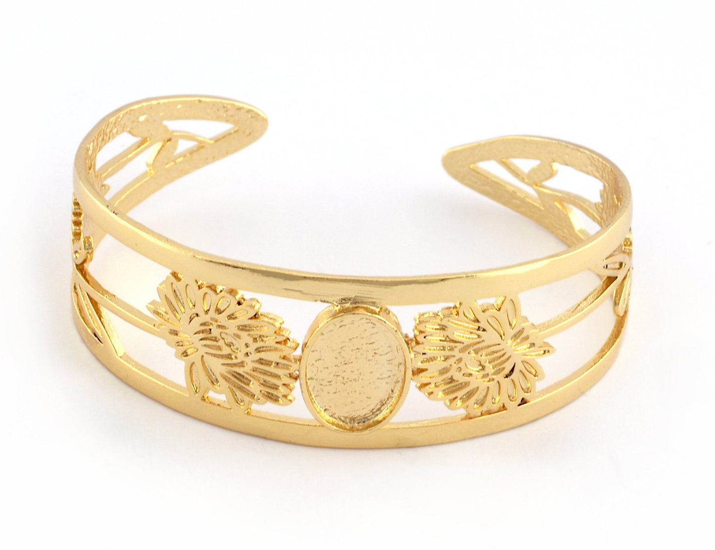 Oval Blank Flower Bracelet Monthly Flower (November Chrysanthemum) Base Setting Blank Bezel Shiny Gold Plated brass (10x14mm Blank ) 3001
