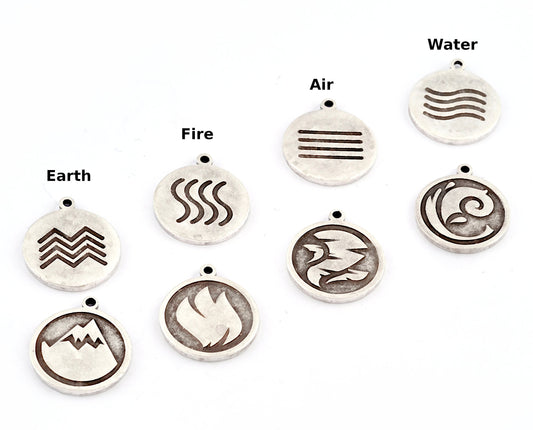 Four Elements Earth, Air, Water, Fire Symbols Charms Pendant Antique Silver Plated Brass (20x17mm) 5131 - 5132 - 5133 - 5134