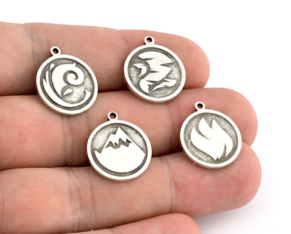 Four Elements Earth, Air, Water, Fire Symbols Charms Pendant Antique Silver Plated Brass (20x17mm) 5131 - 5132 - 5133 - 5134