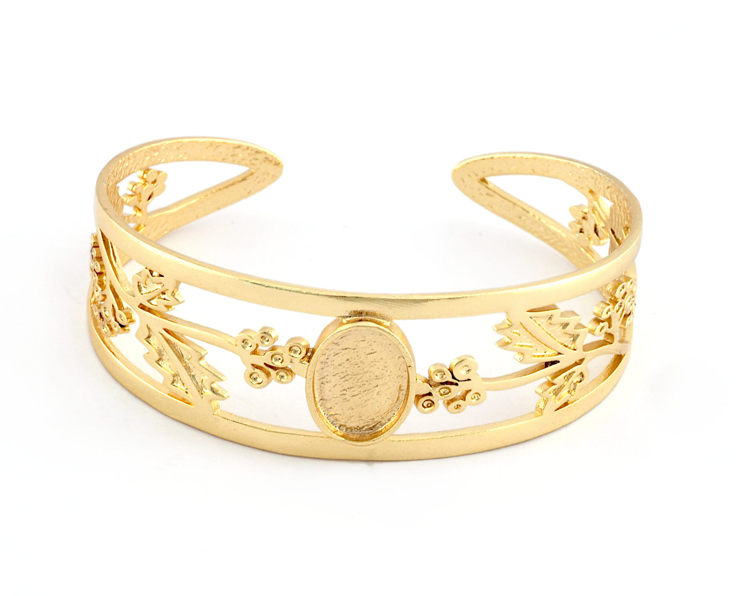 Oval Blank Flower Bracelet Monthly Flower (December Holly) Base Setting Blank Bezel Shiny Gold Plated Brass (10x14mm Blank ) 3646