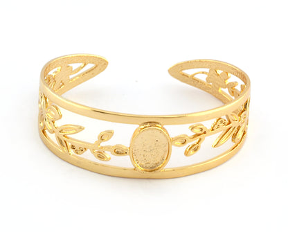 Oval Blank Flower Bracelet Monthly Flower (May Hawthorne) Base Setting Blank Bezel Shiny Gold Plated brass (10x14mm Blank ) 5163