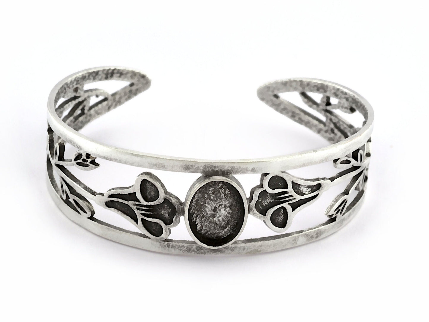 Oval Blank Flower Bracelet Monthly Flower (September Morning Glory) Setting Bezel Antique Silver Plated Brass (10x14mm Blank) 5162