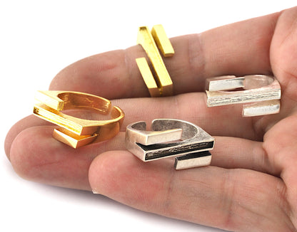 Stripe Ring Adjustable Resin Blank - Raw brass - shiny silver - antique silver - shiny gold - plated (8 US Adjustable ) 20x2mm Blank 5378