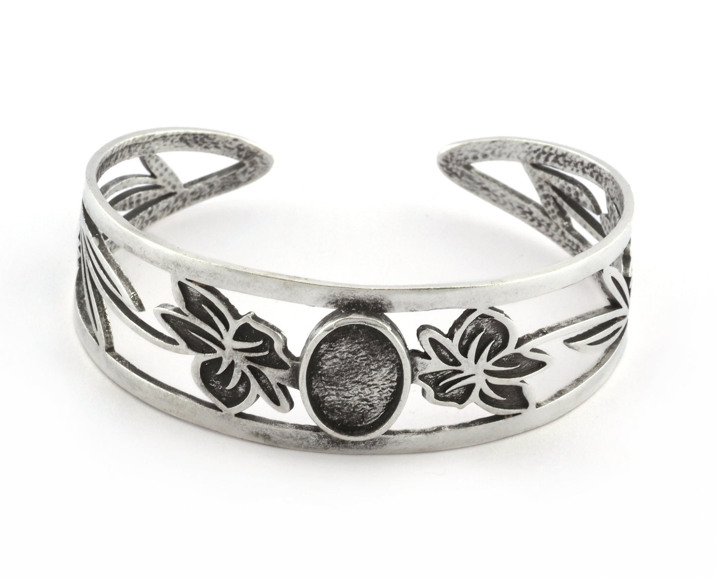 Oval Blank Flower Bracelet Monthly Flower (March Daffodil) Base Setting Blank Bezel Antique Silver Plated Brass (10x14mm Blank ) 5158