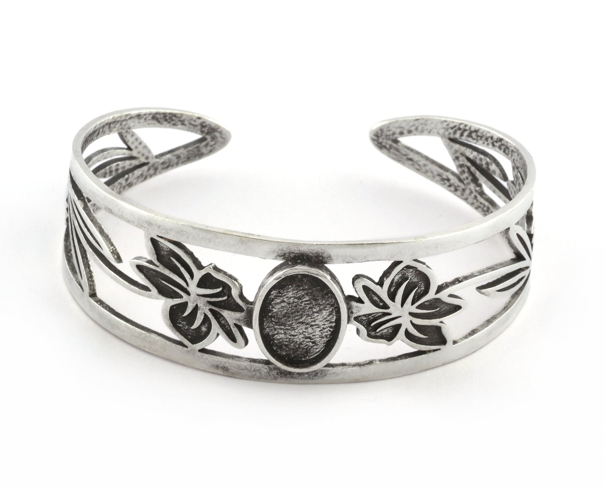 Oval Blank Flower Bracelet Monthly Flower (March Daffodil) Base Setting Blank Bezel Antique Silver Plated Brass (10x14mm Blank ) 5158
