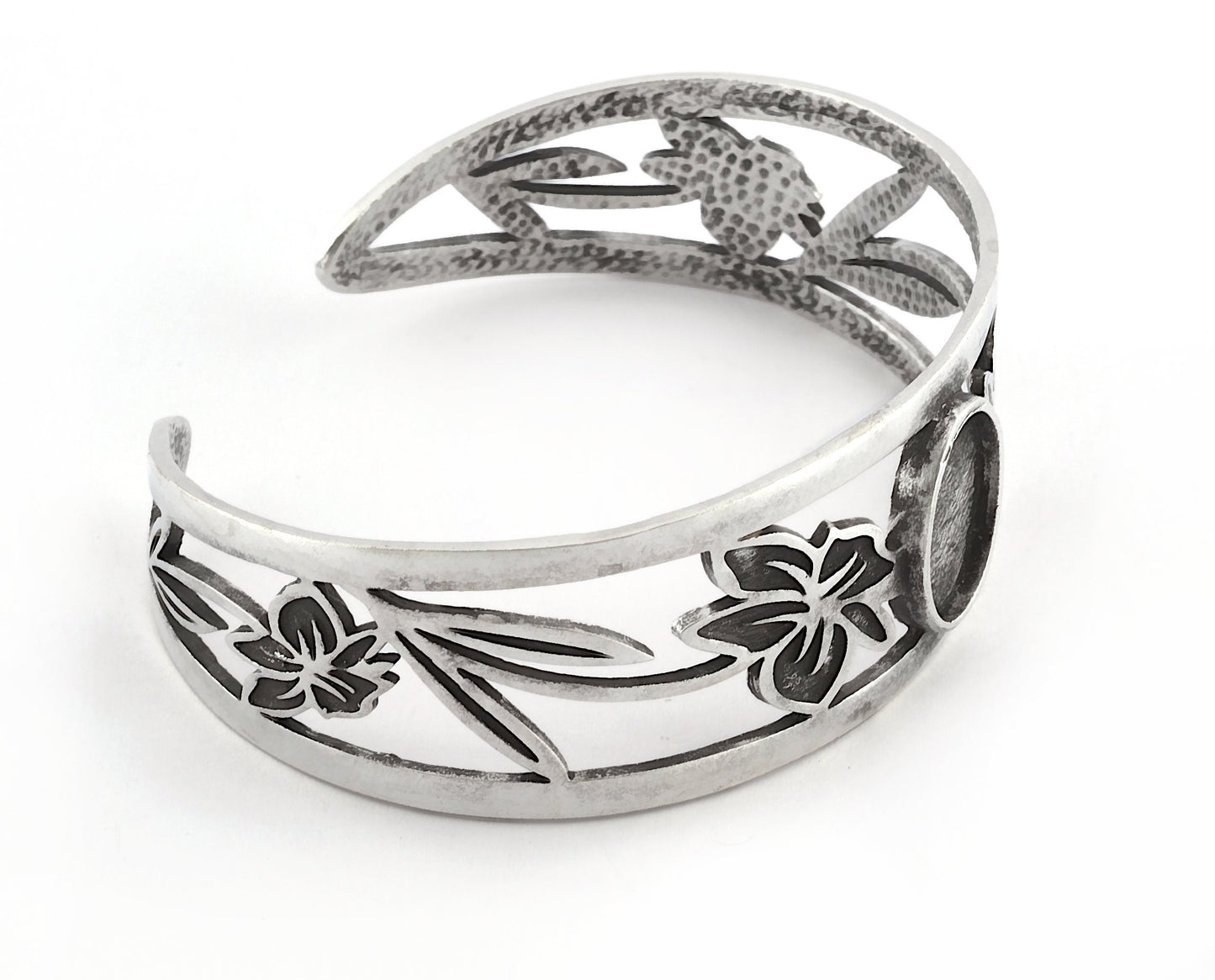 Oval Blank Flower Bracelet Monthly Flower (March Daffodil) Base Setting Blank Bezel Antique Silver Plated Brass (10x14mm Blank ) 5158