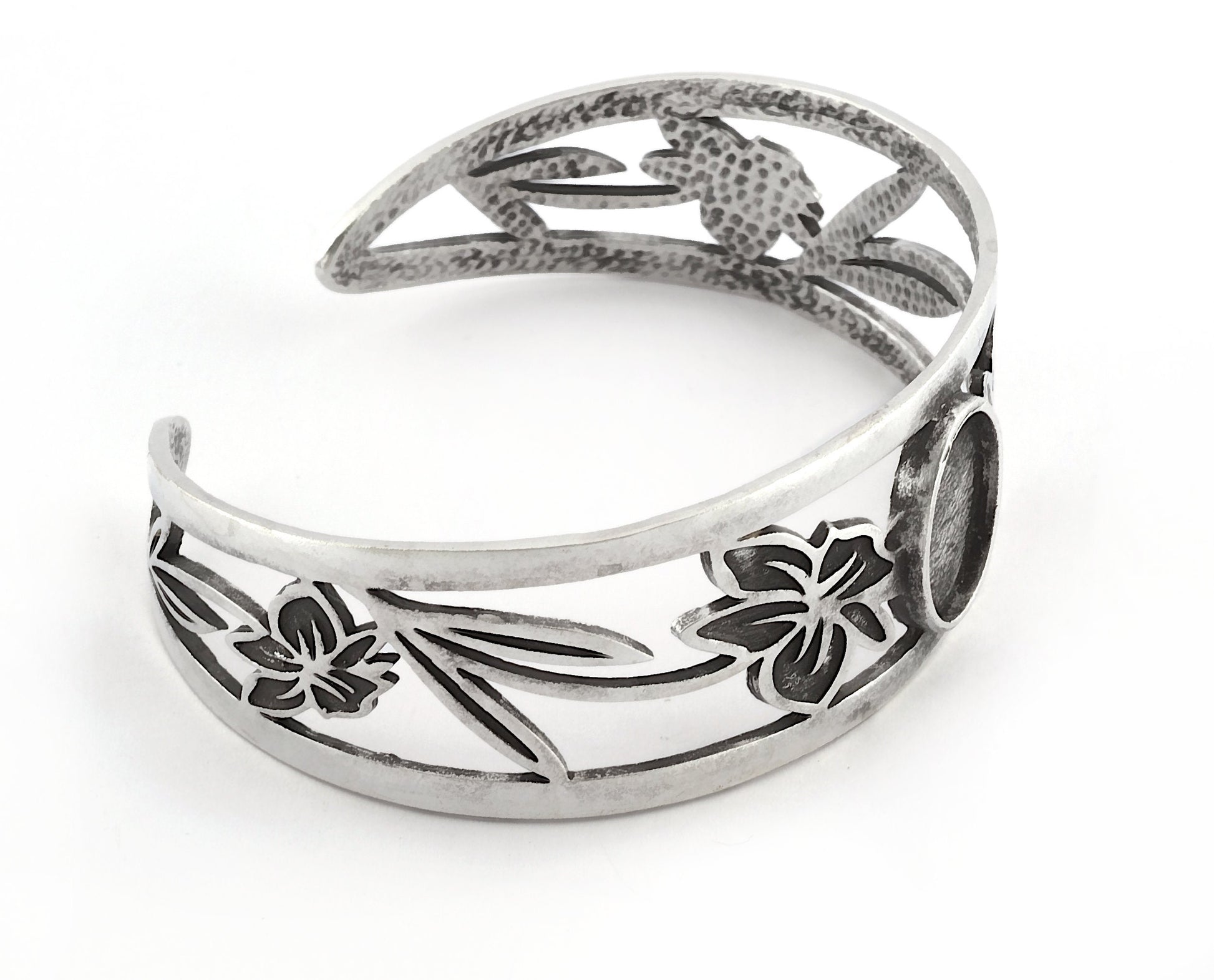 Oval Blank Flower Bracelet Monthly Flower (March Daffodil) Base Setting Blank Bezel Antique Silver Plated Brass (10x14mm Blank ) 5158