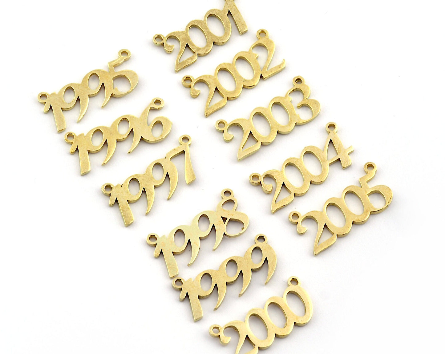 Years, Birth year, Date of birth Charms, Connector Pendant Raw Brass 26x11mm S393