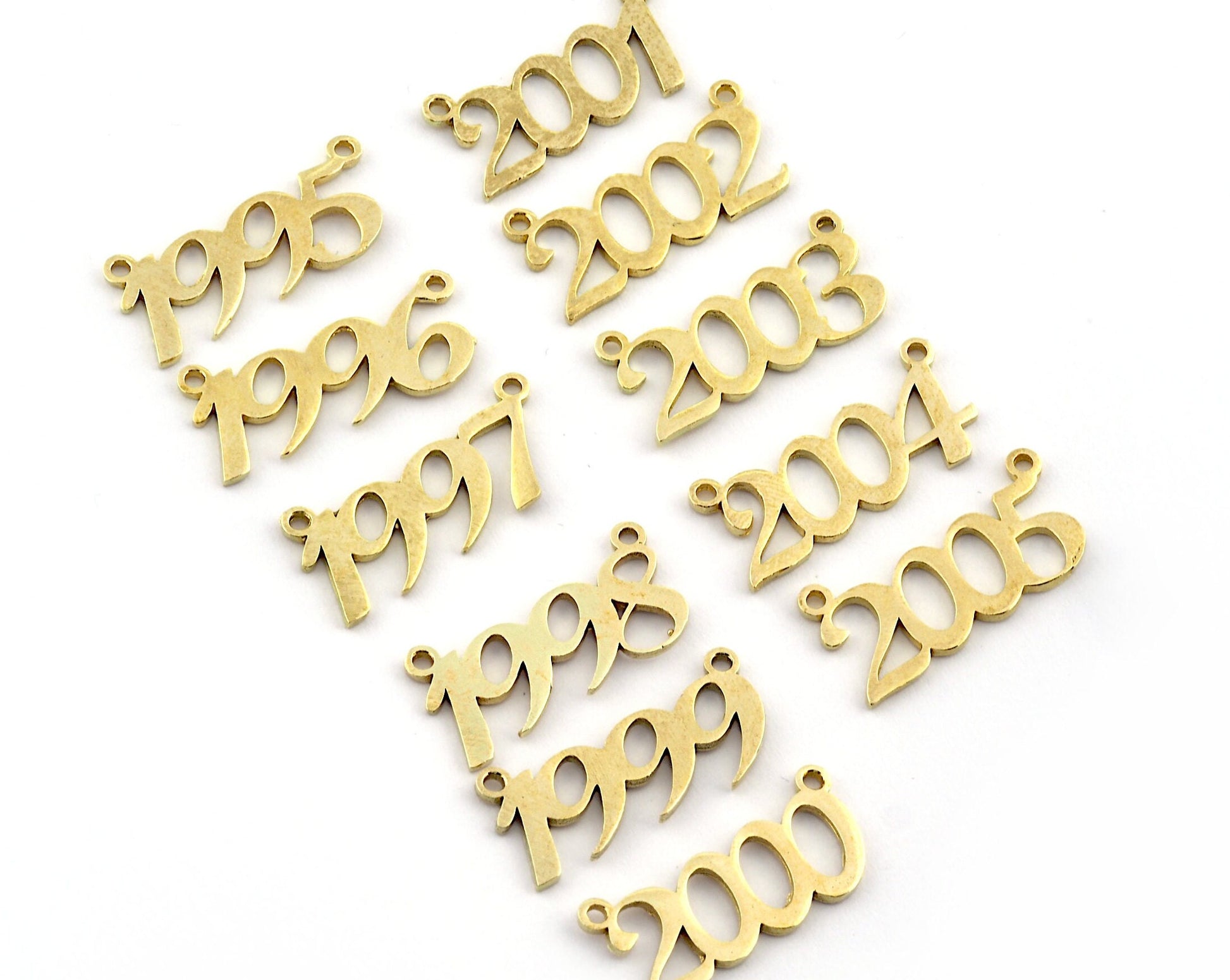 Years, Birth year, Date of birth Charms, Connector Pendant Raw Brass 26x11mm S393