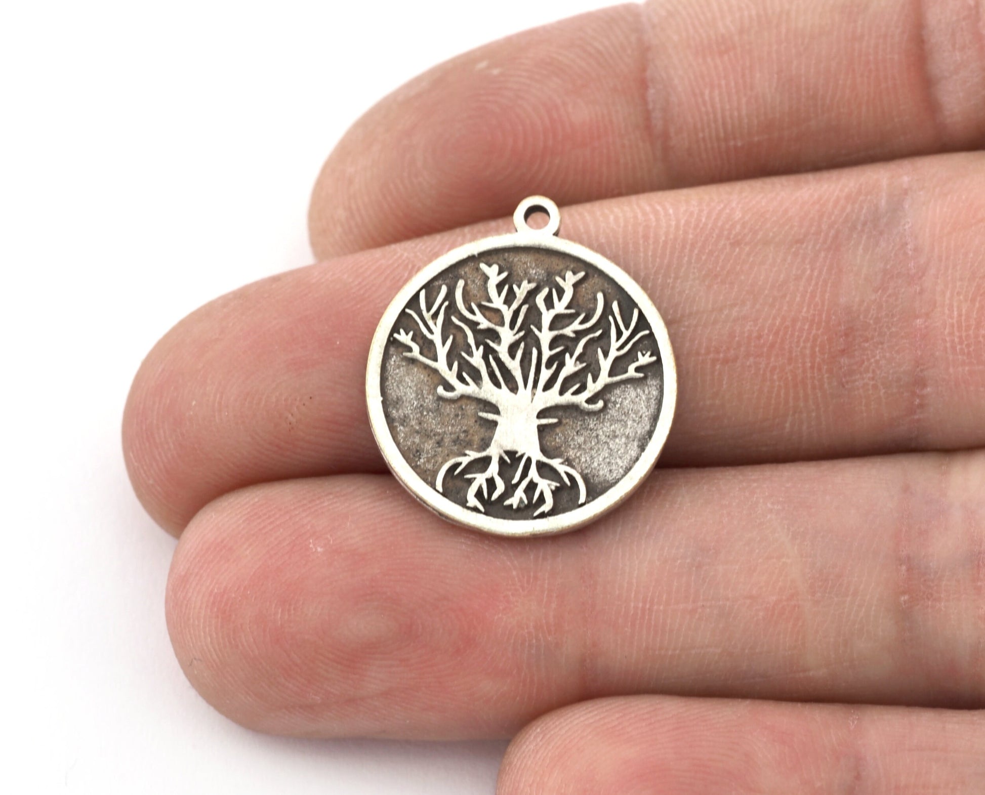 Tree Charms Pendant Raw Brass - Shiny Silver Plated - Antique Silver plated - Shiny Gold Plated 22x19mm Charms OZ5385