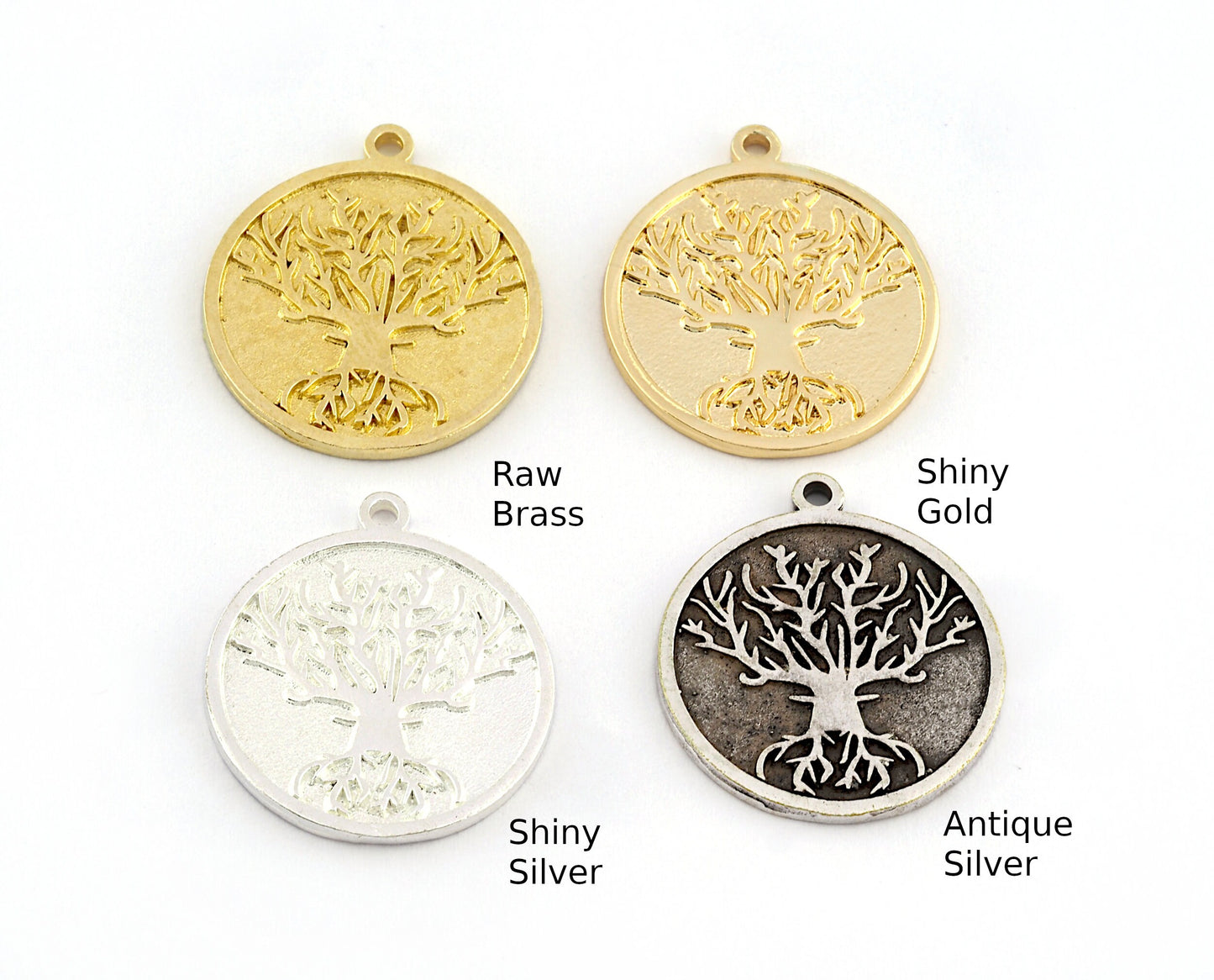 Tree Charms Pendant Raw Brass - Shiny Silver Plated - Antique Silver plated - Shiny Gold Plated 22x19mm Charms OZ5385