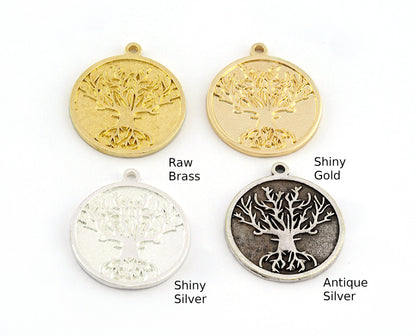 Tree Charms Pendant Raw Brass - Shiny Silver Plated - Antique Silver plated - Shiny Gold Plated 22x19mm Charms OZ5385