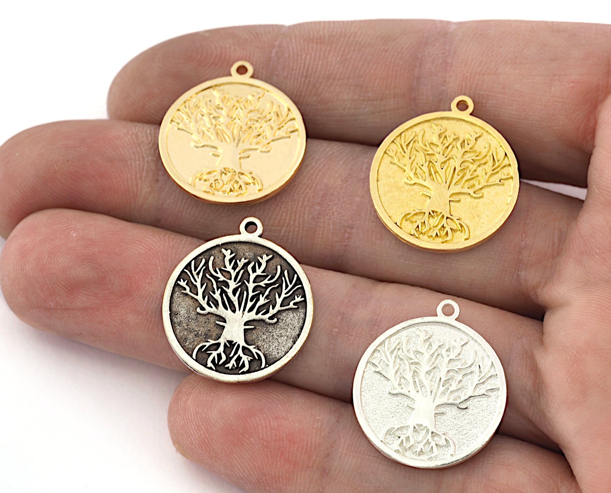 Tree Charms Pendant Raw Brass - Shiny Silver Plated - Antique Silver plated - Shiny Gold Plated 22x19mm Charms OZ5385