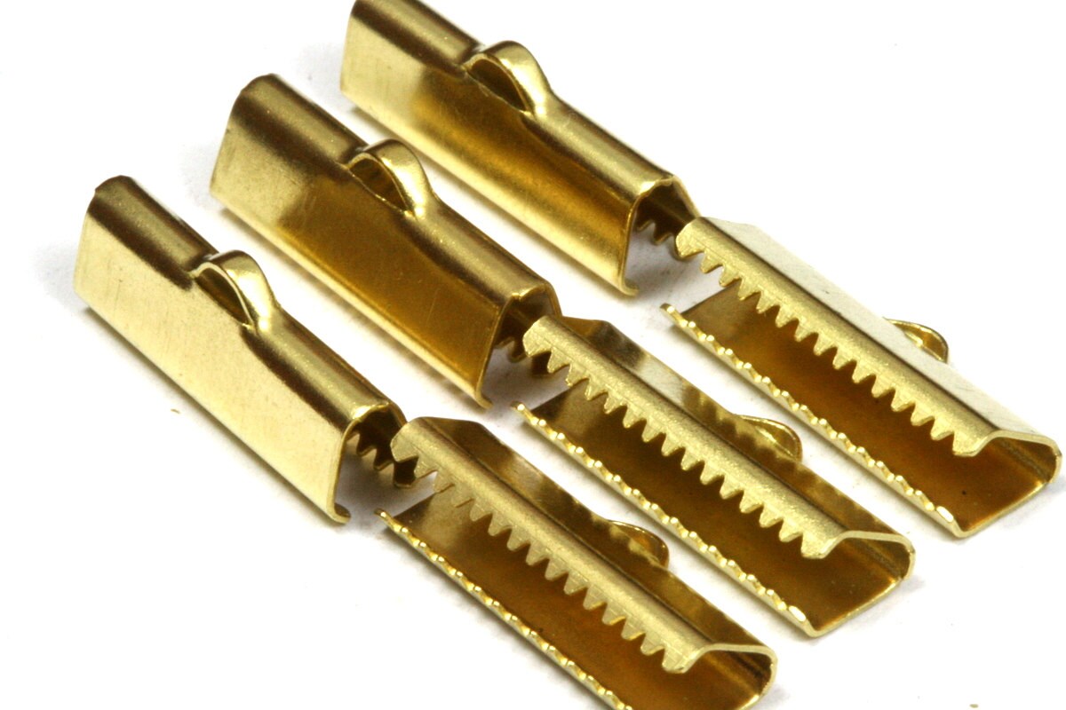 30 pcs 6x19mm Raw Brass Ribbon Crimp Ends, Raw Brass Ribbon Crimp End, Ribbon Crimp Ends cap, with loop Findings R23 1781