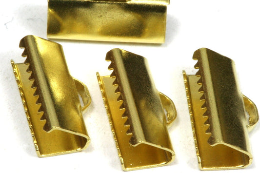 30 pcs 6x19mm Raw Brass Ribbon Crimp Ends, Raw Brass Ribbon Crimp End, Ribbon Crimp Ends cap, with loop Findings R23 1781