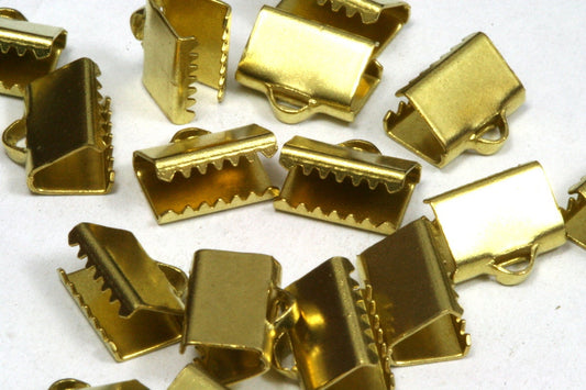 30 pcs 6x15mm Raw Brass Ribbon Crimp Ends, Raw Brass Ribbon Crimp End, Ribbon Crimp Ends cap, with loop Findings R123 1780