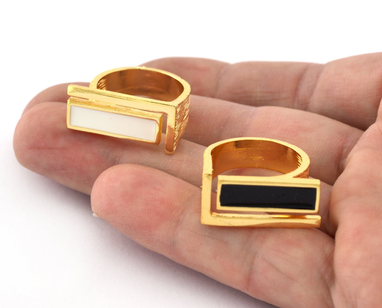 Stripe Ring Adjustable Enamel Ring - shiny gold - plated (8 US Adjustable ) 5379