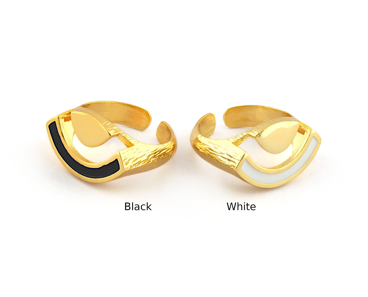 Eye Curved Ring Adjustable Enamel Filled shiny gold plated brass (8 US size - Adjustable ) 5377