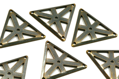 50 Pcs Antique brass Tone Brass 25mm triangle tag 3 hole connector Charms ,Findings 738AB-38