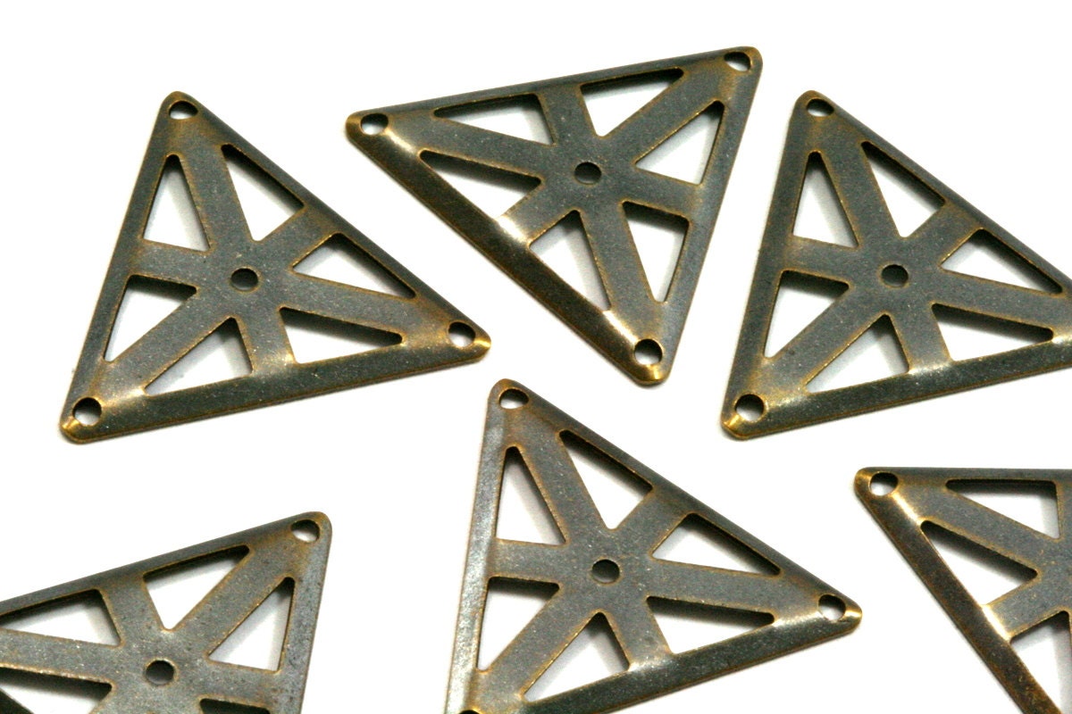 50 Pcs Antique brass Tone Brass 25mm triangle tag 3 hole connector Charms ,Findings 738AB-38