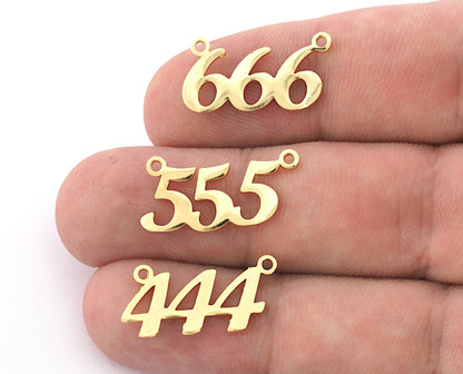 Numbers, Numerical Charms, Connector Pendant Shiny Gold Plated Brass 23x11mm S397