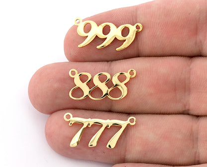 Numbers, Numerical Charms, Connector Pendant Shiny Gold Plated Brass 23x11mm S397