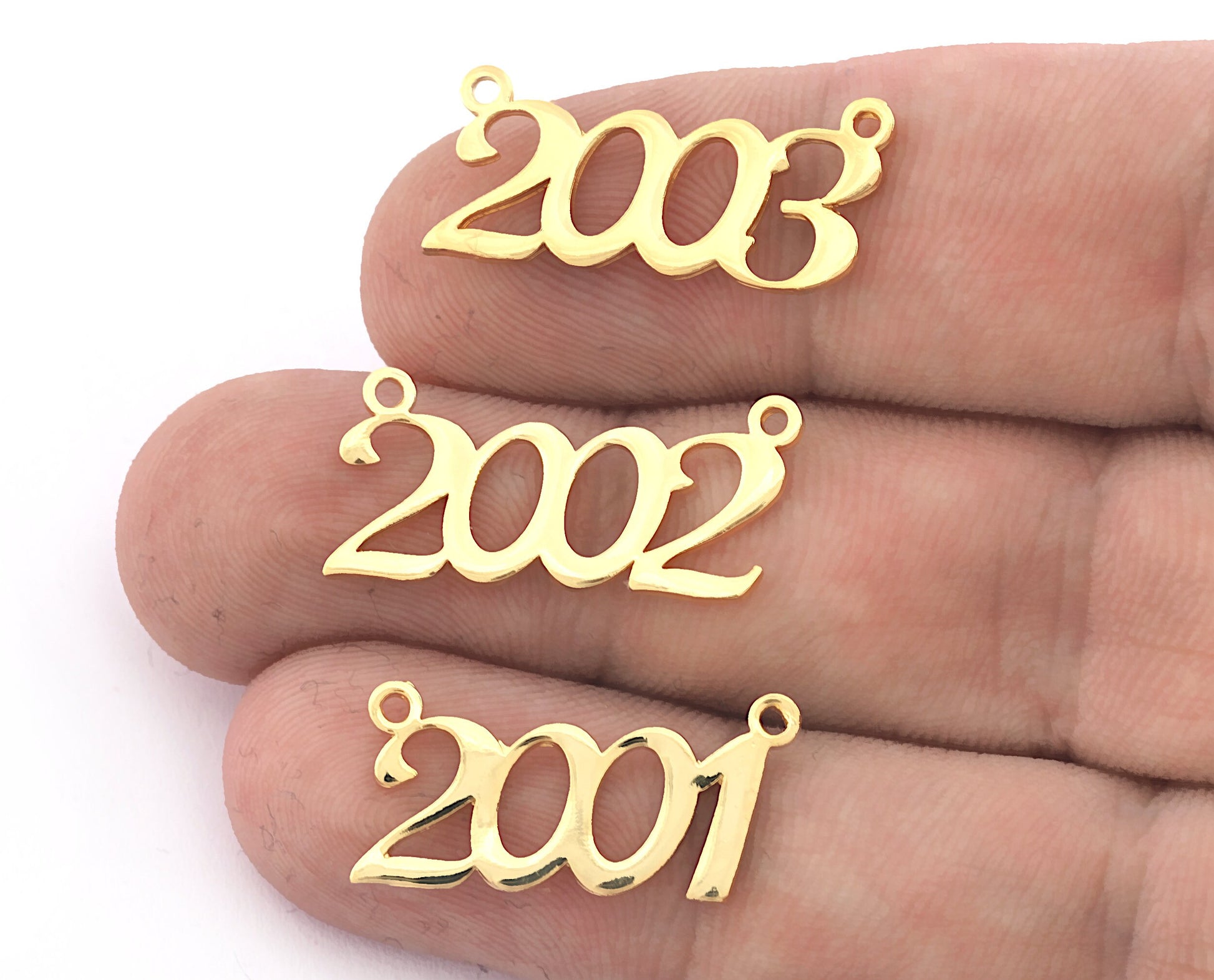 Years, Birth year, Date of birth Charms, Connector Pendant Shiny Gold Plated Brass 26x11mm S393