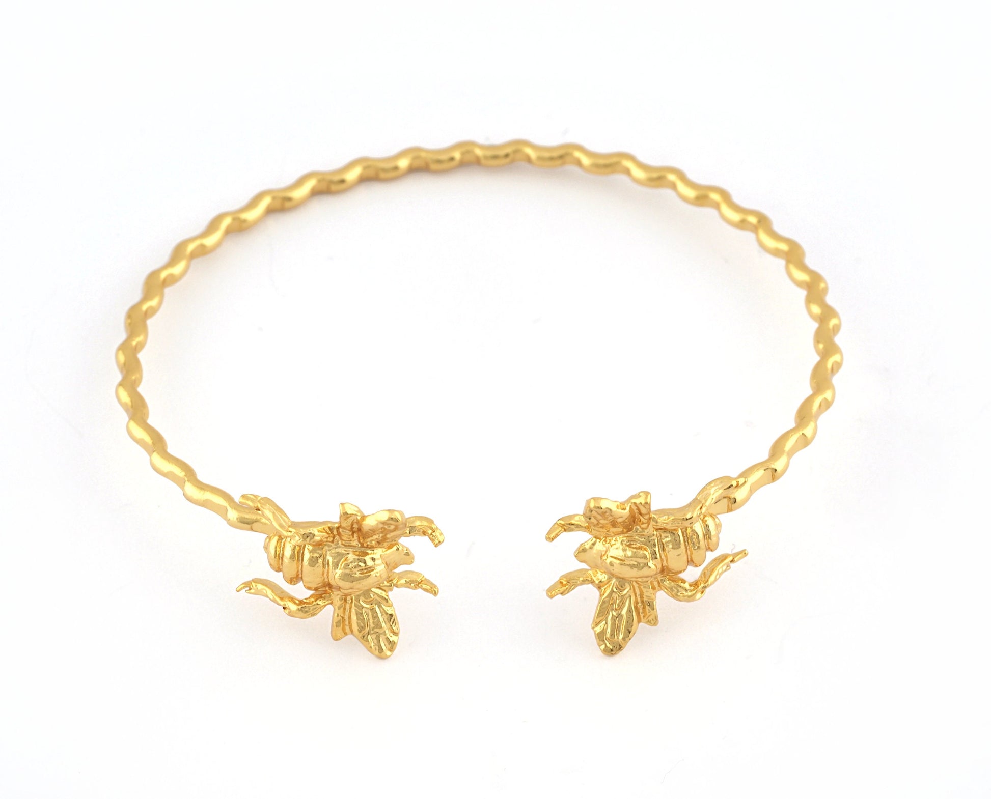 Bee Bracelet Shiny Gold Plated Brass (60mm inner size - Adjustable ) 5374