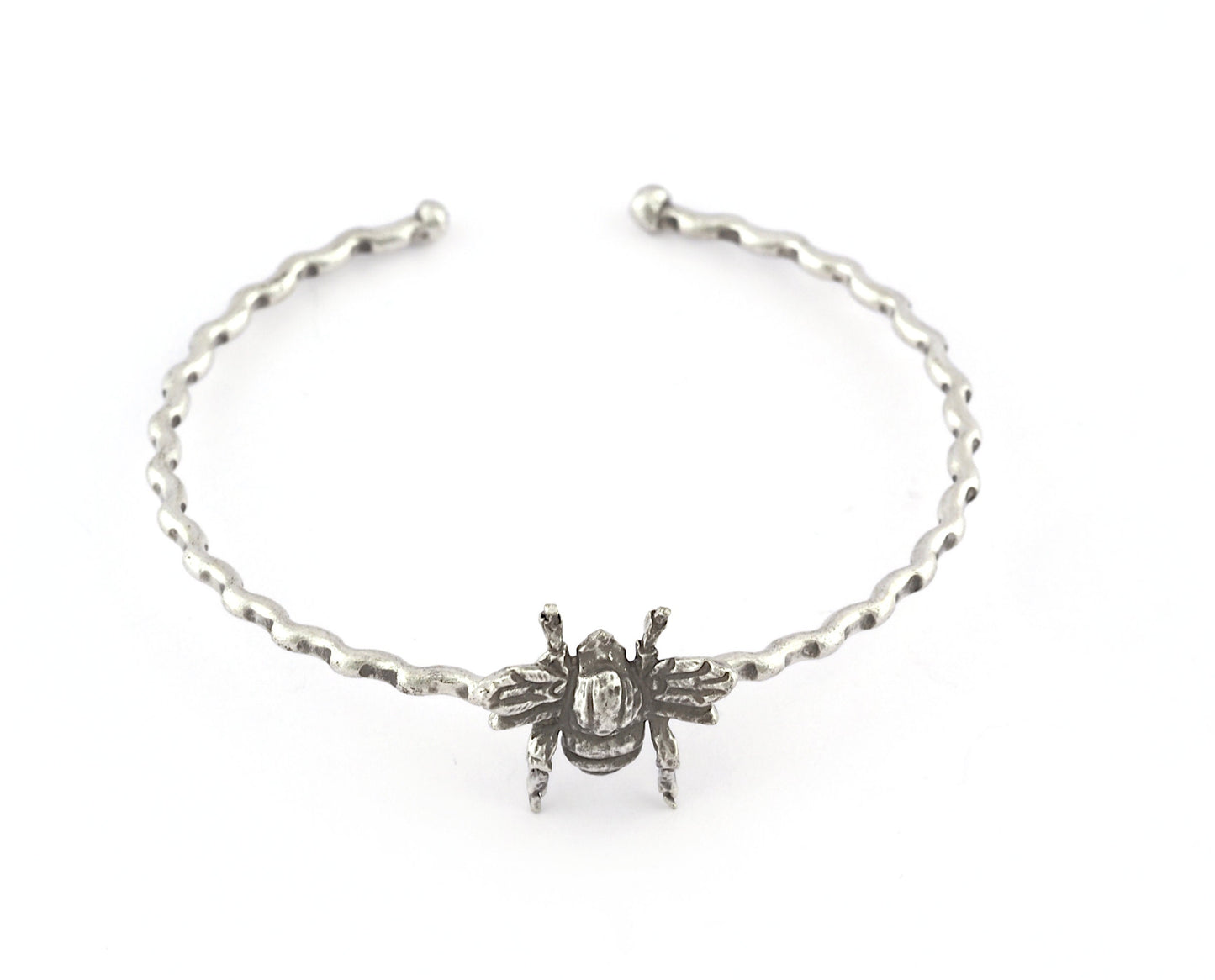 Bee Bracelet Antique Silver Plated Brass (60mm inner size - Adjustable ) 5375