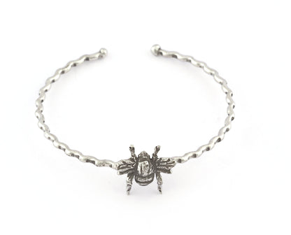 Bee Bracelet Antique Silver Plated Brass (60mm inner size - Adjustable ) 5375