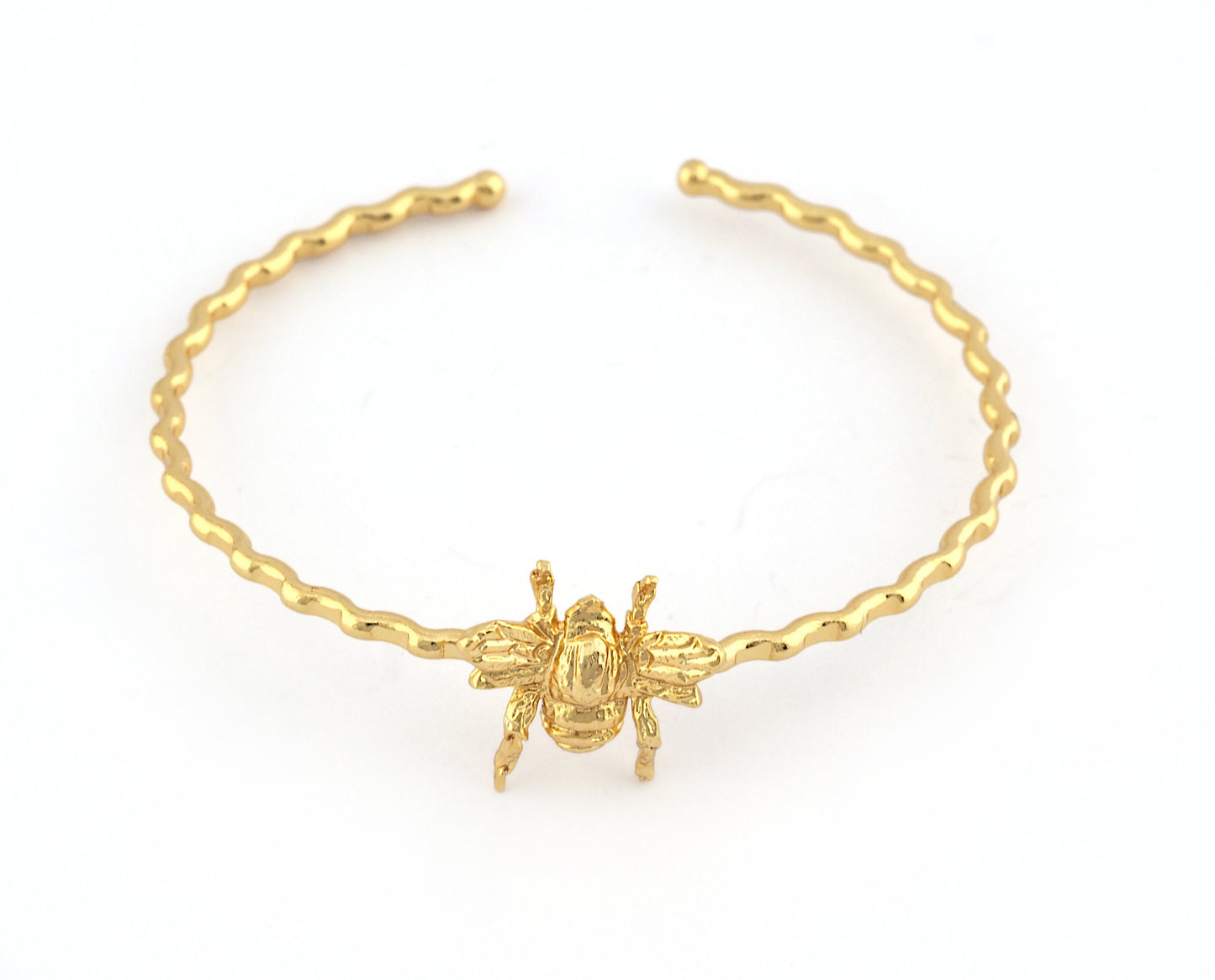 Bee Bracelet Shiny Gold Plated Brass (60mm inner size - Adjustable ) 5375