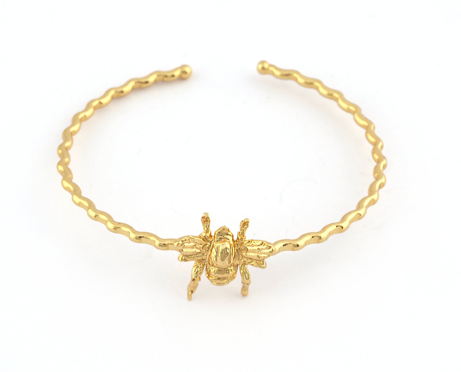 Bee Bracelet Shiny Gold Plated Brass (60mm inner size - Adjustable ) 5375