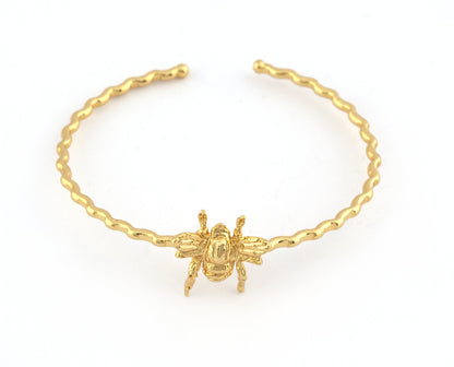 Bee Bracelet Shiny Gold Plated Brass (60mm inner size - Adjustable ) 5375