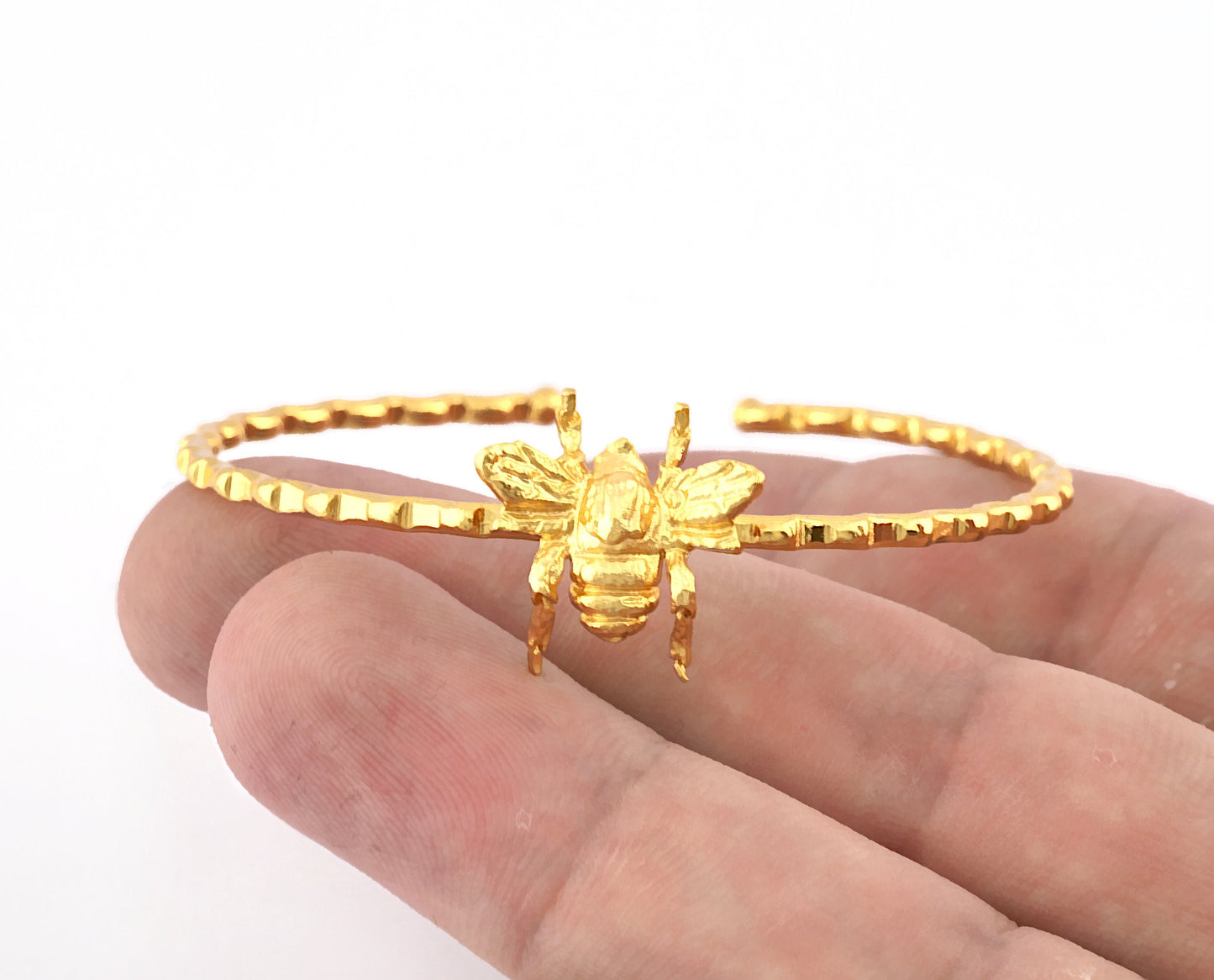 Bee Bracelet Shiny Gold Plated Brass (60mm inner size - Adjustable ) 5375