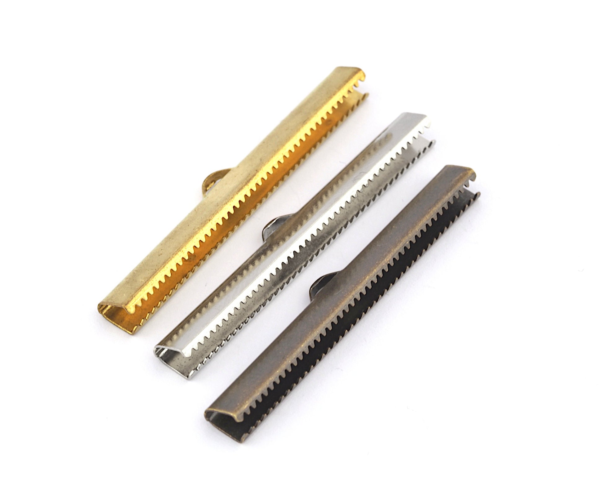 6x50mm Ribbon Crimp Ends Brass, Silver tone nickel plated, Antique bronze Ribbon Crimp End, cap, with loop Findings R032-6B 1785