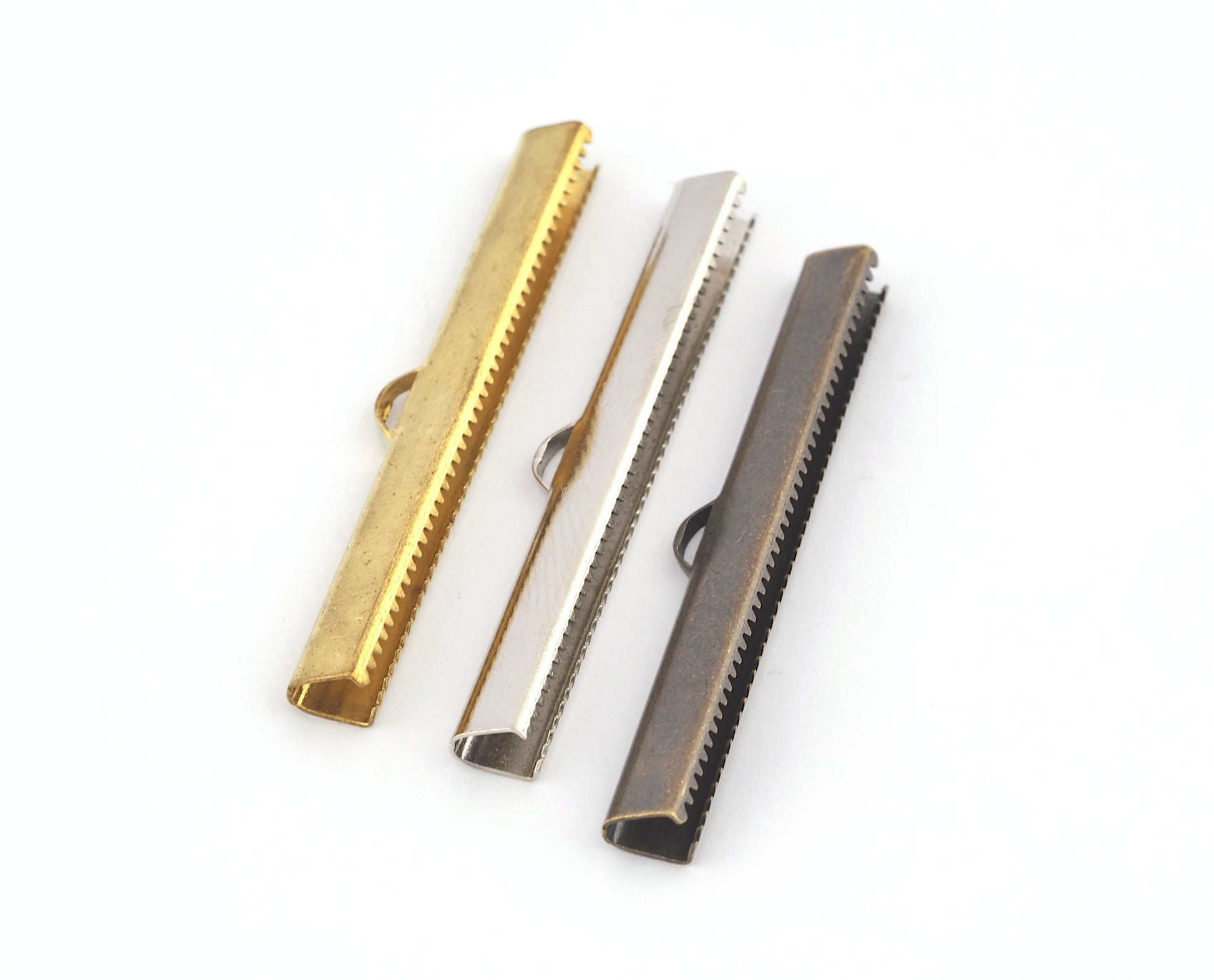 6x50mm Ribbon Crimp Ends Brass, Silver tone nickel plated, Antique bronze Ribbon Crimp End, cap, with loop Findings R032-6B 1785