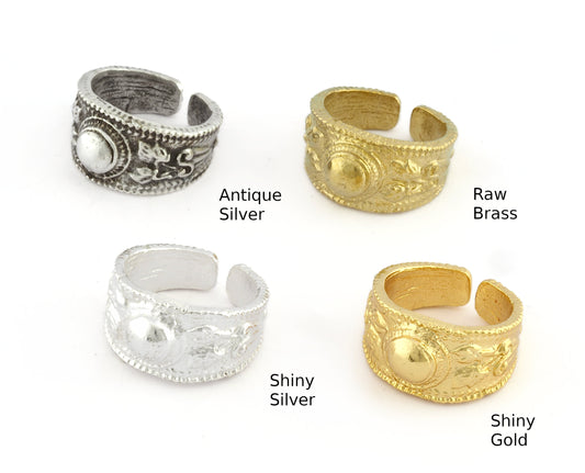 Marble Flower Adjustable Band Ring Raw Brass , Antique silver, Shiny silver, Shiny gold plated 8US 3283