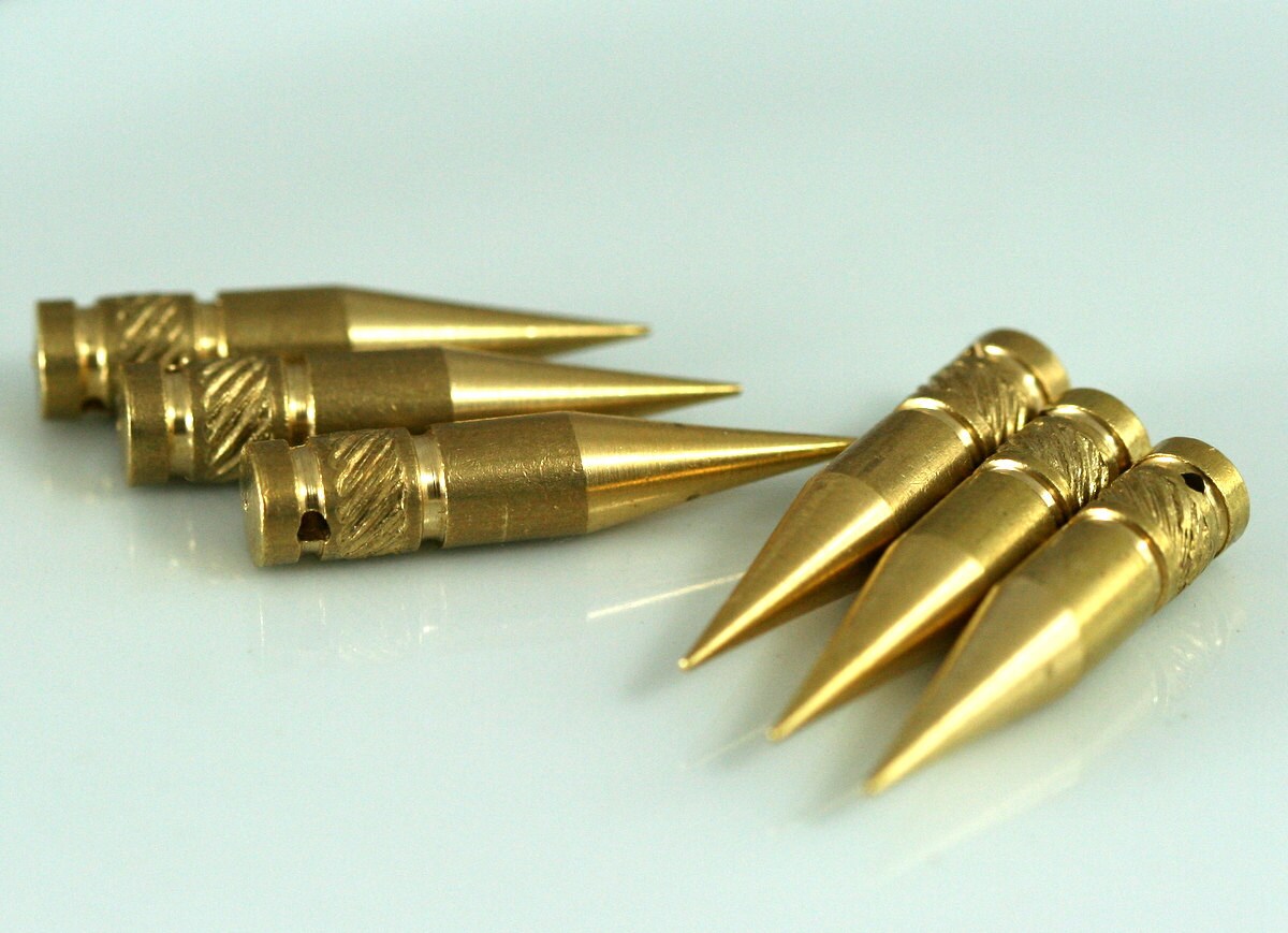 6 pcs Raw Brass Spike 7x35mm 9/32"x1 3/8" finding spacer industrial design (2mm 5/64" 13 gauge hole ) pendulum 1089R