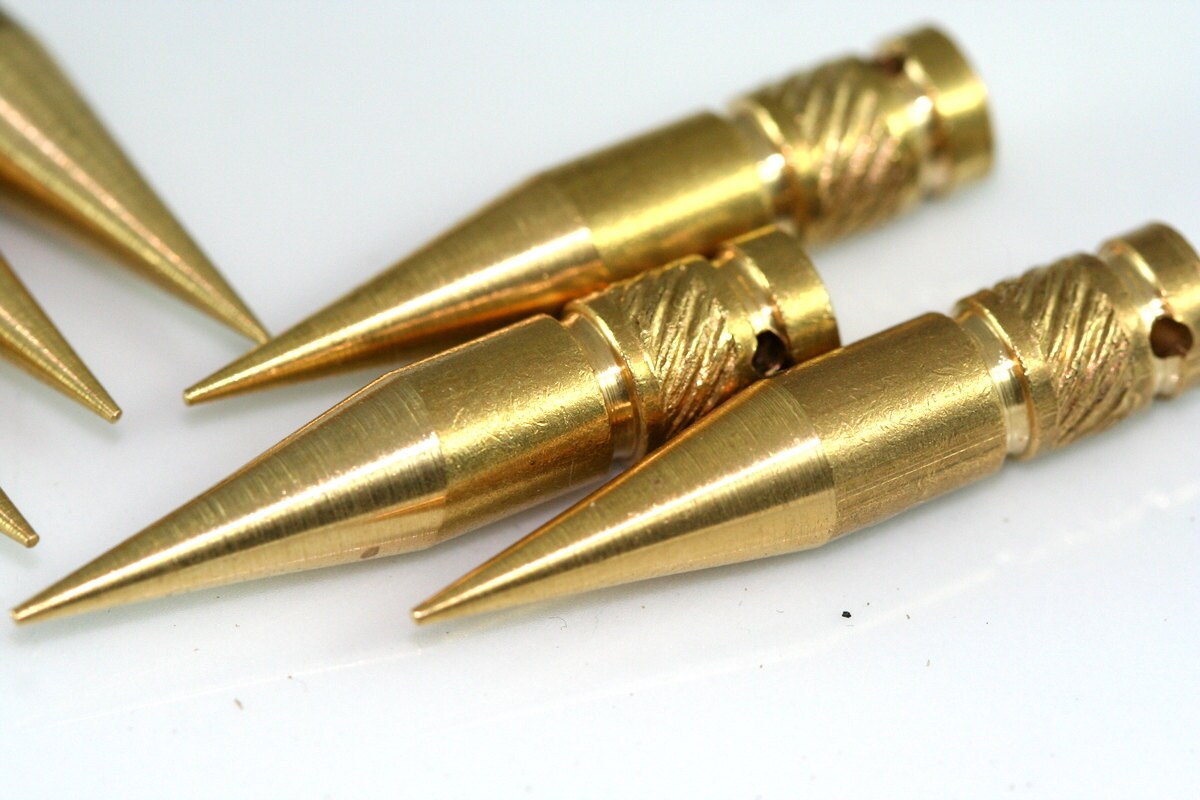 6 pcs Raw Brass Spike 7x35mm 9/32"x1 3/8" finding spacer industrial design (2mm 5/64" 13 gauge hole ) pendulum 1089R