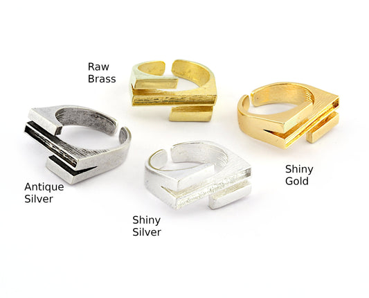 Stripe Ring Adjustable Resin Blank - Raw brass - shiny silver - antique silver - shiny gold - plated (8 US Adjustable ) 20x2mm Blank 5378