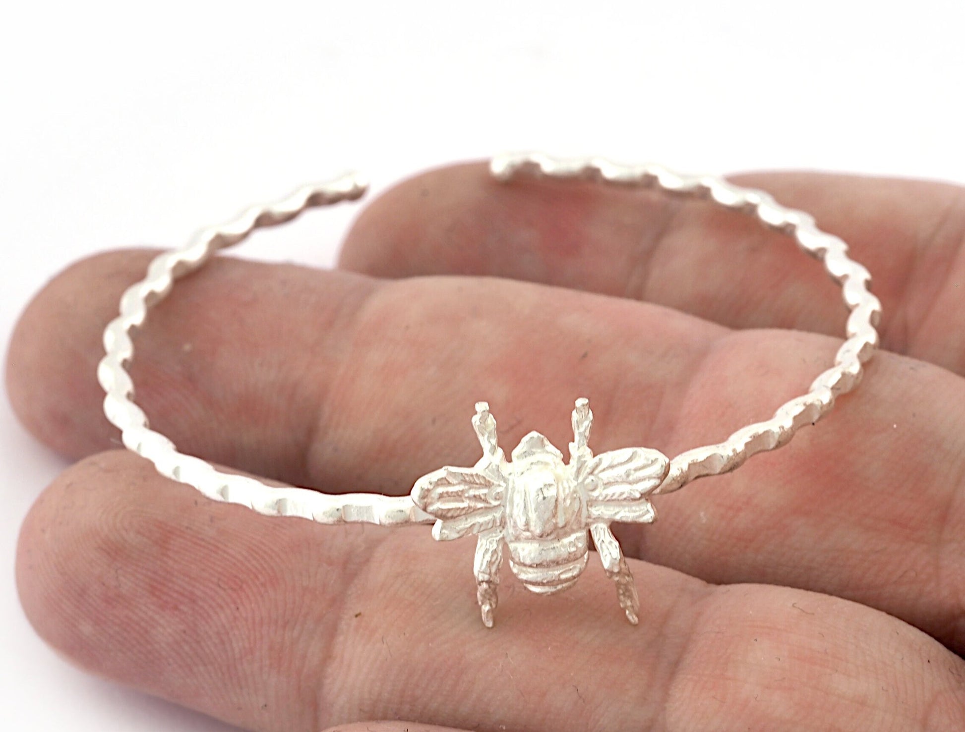 Bee Bracelet Shiny Silver Plated Brass (60mm inner size - Adjustable ) 5375