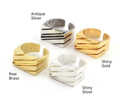 Slides Ring Adjustable Resin Blank - Raw brass - shiny silver - antique silver - shiny gold - plated (8 US Adjustable ) 18x1.3mm Blank 5380