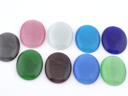 Cat Eye Glass Oval Dome Cabochon 30x40mm Black - Pink - White - Blue - Navy - D. Green - Purple - Lapis Blue Green - cab25