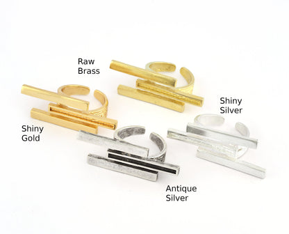 Stripe Ring Adjustable Resin Blank - Raw brass - shiny silver - antique silver - shiny gold - plated (8 US Adjustable ) 27x1.8mm Blank 5381