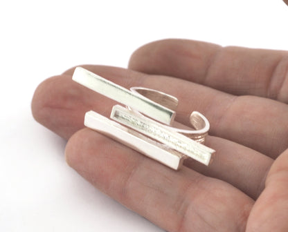 Stripe Ring Adjustable Resin Blank - Raw brass - shiny silver - antique silver - shiny gold - plated (8 US Adjustable ) 27x1.8mm Blank 5381