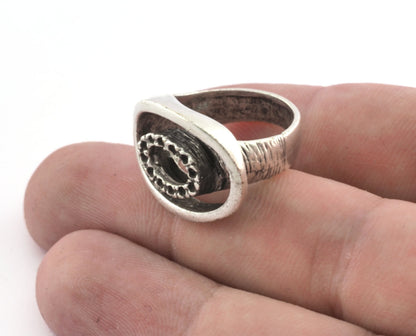 Oval Ring Adjustable Bezel (1mm) Antique Silver Plated brass (16.5mm 6US inner size - Adjustable ) OZ2641