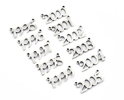 Years, Birth year, Date of birth Charms, Connector Pendant Antique Silver Plated Brass 26x11mm S393