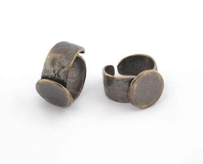 Signet Ring Hammered Adjustable Blank - Antique Bronze Plated Brass (15-17.5mm 4-7US inner size - Adjustable ) 13mm Blank OZ3954