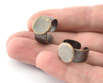 Signet Ring Hammered Adjustable Blank - Antique Bronze Plated Brass (15-17.5mm 4-7US inner size - Adjustable ) 13mm Blank OZ3954